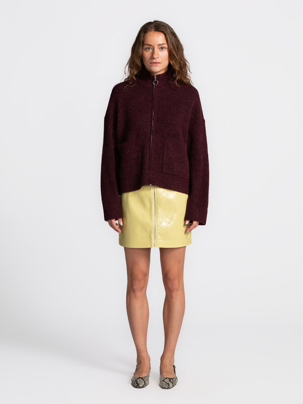 Selected Zipper cardigan Sia Ras 1. Rich in hue, soft in feel. This deep fig-coloured cardigan adds warmth and elegance t...