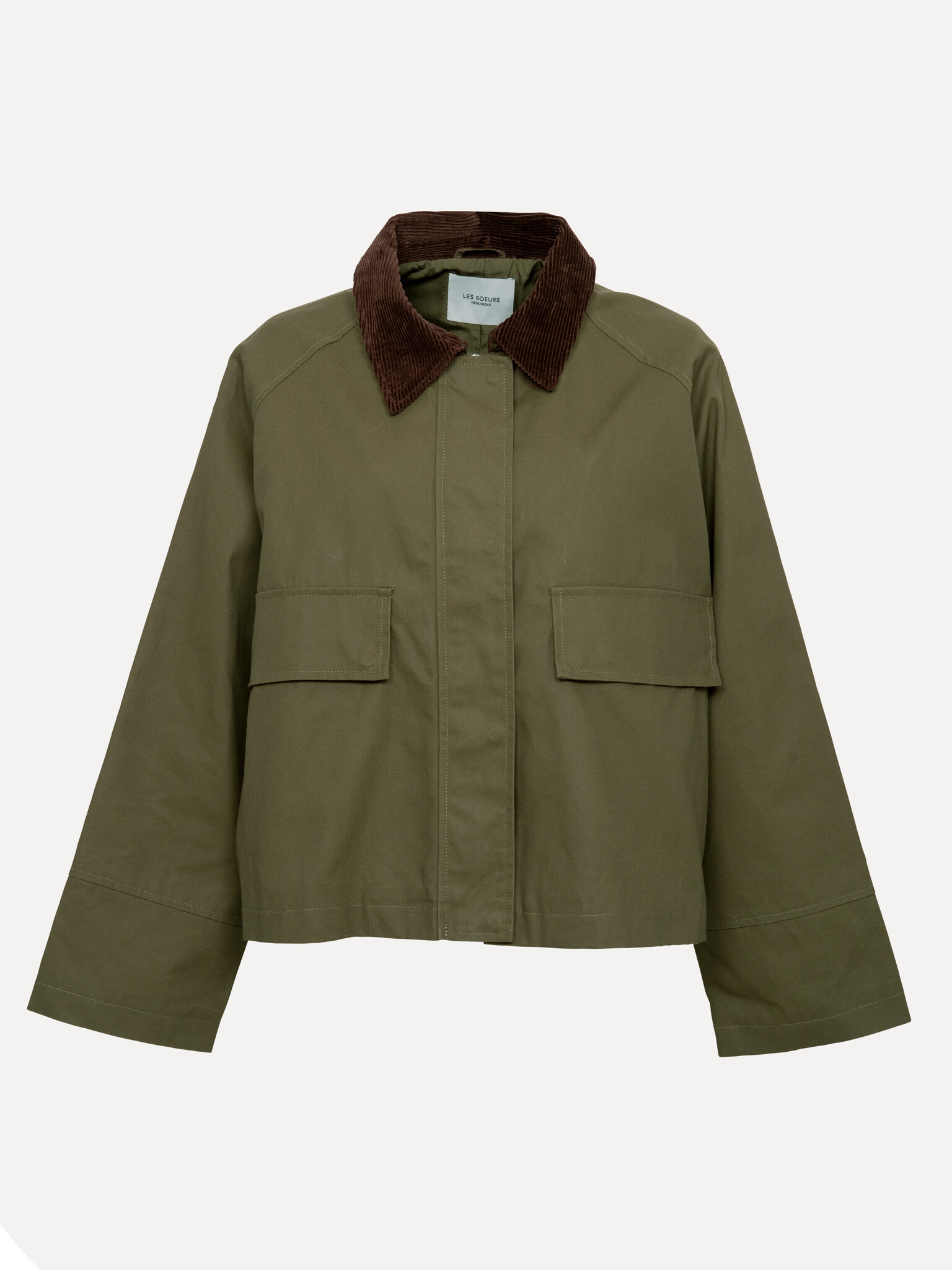 Les Soeurs Coated Jacket Marlissa 2. Fall favourite. This khaki barn jacket with brown corduroy collar adds a countryside...