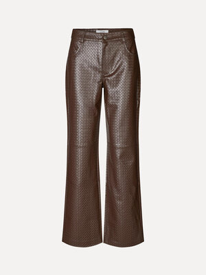 Pantalon effect cuir Meria. Statement mode. Ce pantalon effet cuir au motif tissé subtil est un véritable showstopper : é...