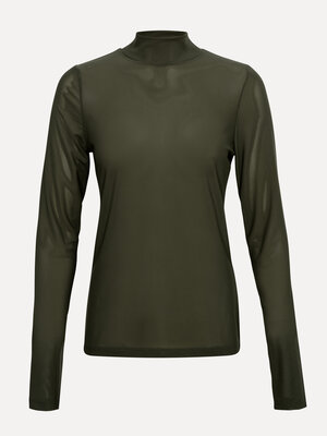 Mesh longsleeve Marloes. Khaki cool - ce top en mesh vert transparent dégage une allure ultra féminine grâce à sa coupe a...