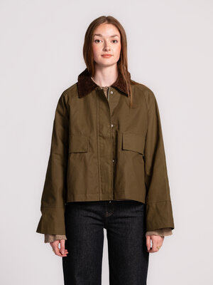 Jacket Marlissa. Fall favourite. This khaki barn jacket with brown corduroy collar adds a countryside-inspired twist to y...