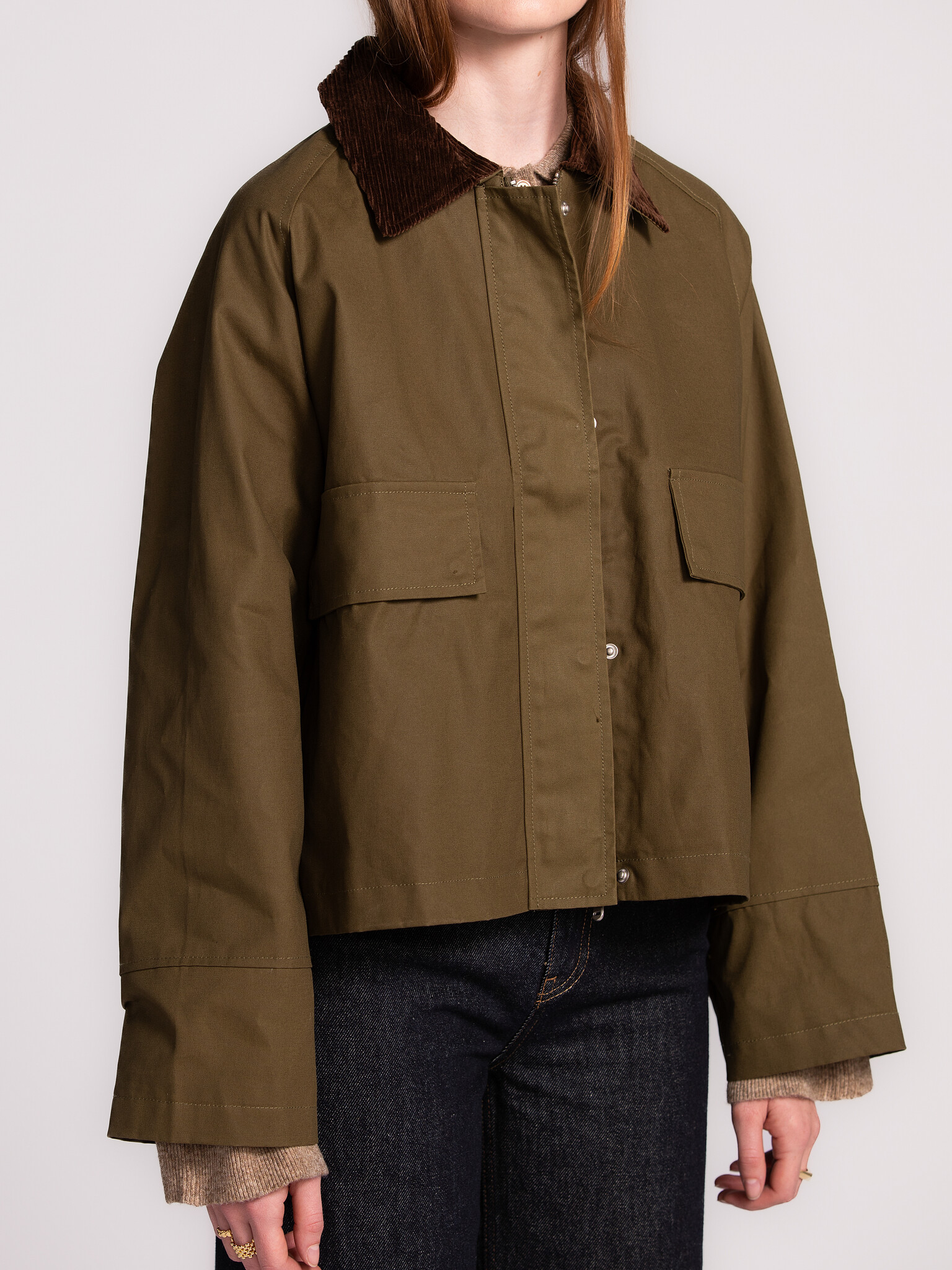Les Soeurs Coated Jacket Marlissa 4. Fall favourite. This khaki barn jacket with brown corduroy collar adds a countryside...