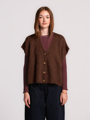 Sleeveless knitted vest Live. Discover the perfect balance of elegance and comfort. This sleeveless vest, featuring eye-c...