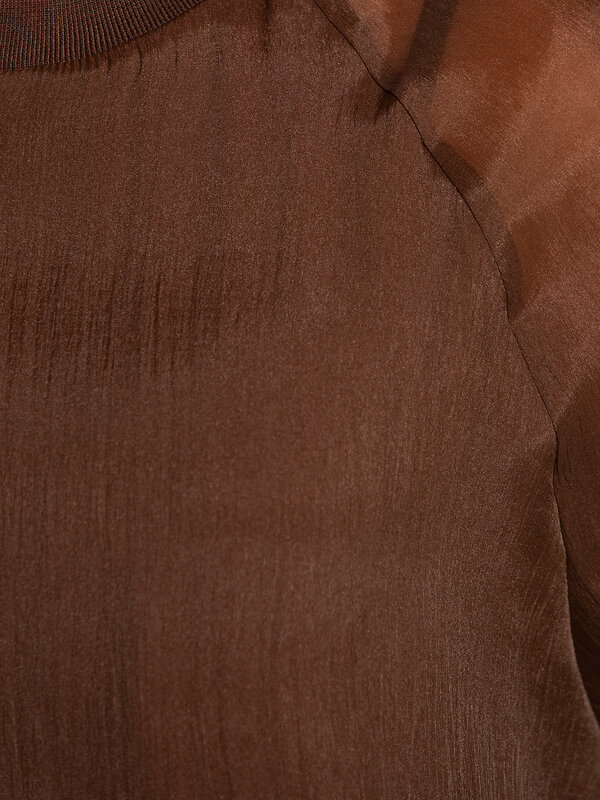 Les Soeurs Blouse en organza Maaike 6. Blouse en organza marron chaud avec manches longues transparentes. La brillance su...