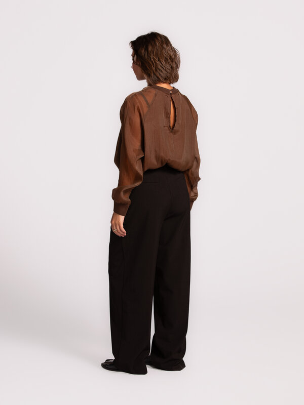 Les Soeurs Organza blouse Maaike 5. Warme bruine organza blouse met lange, transparante mouwen. De subtiele glans en lich...