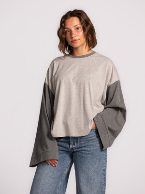 Longsleeve T-shirt Merel. Shades of grey. Deze boxy longsleeve met duo-tone look geeft subtiel contrast en een moderne tw...