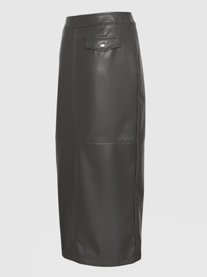 Vegan leather skirt Mick. Khaki never looked so good. This khaki green vegan pencil skirt with a front slit brings a fres...