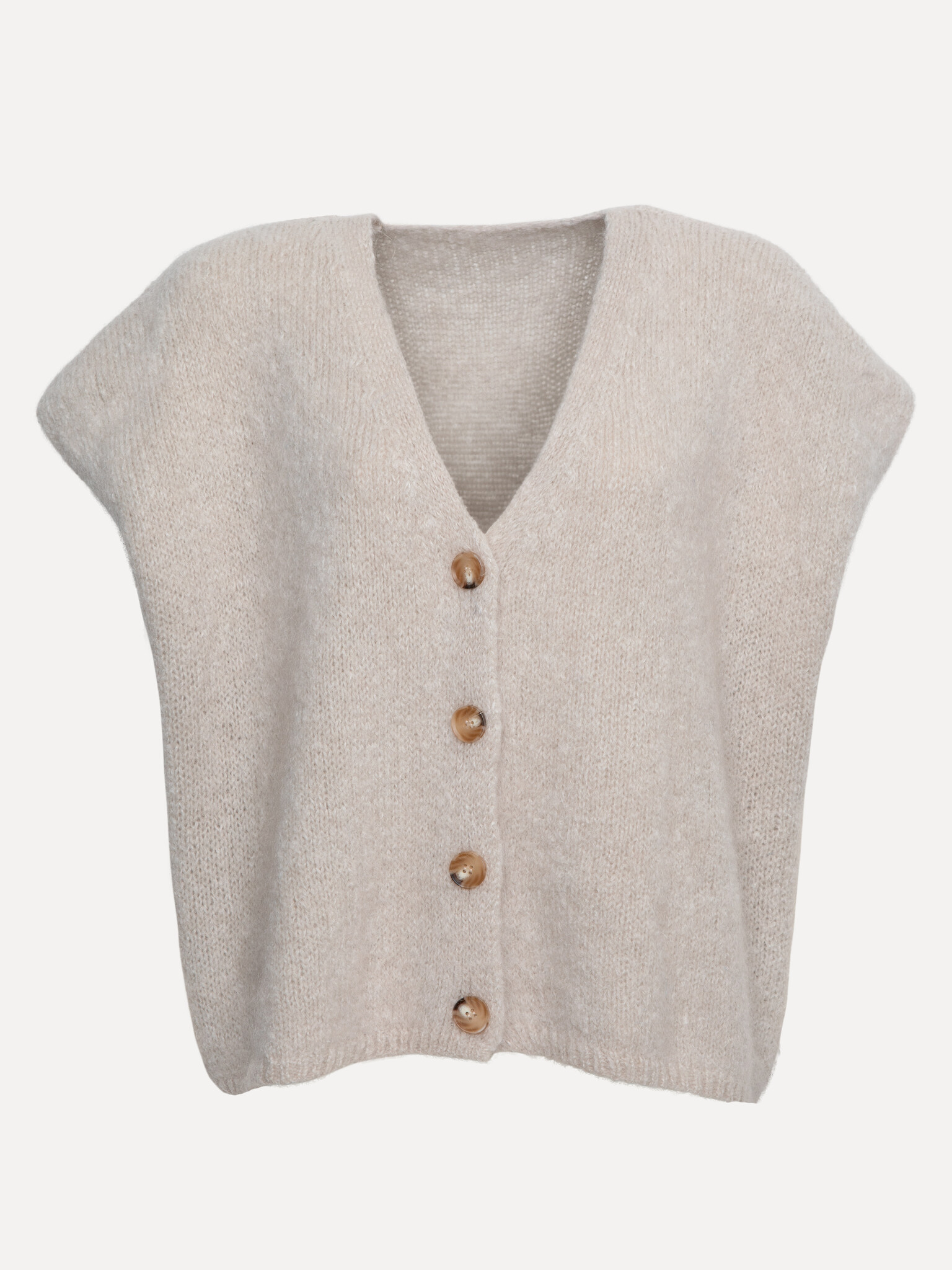 Le Marais Sleeveless knitted vest Live 2. Off-white, the color of infinite styling options. This cardigan not only goes w...