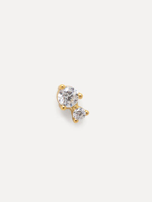 Earring Jolie Round Duo. This small gold stud earring with two delicate stones blends classic elegance with a playful twi...
