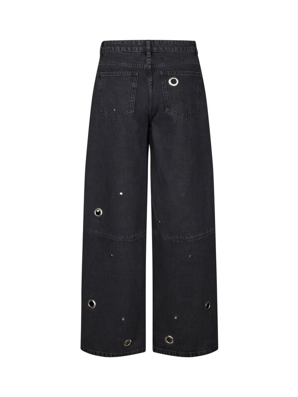 MBYM Wide fit jeans Luxia 6. Eye-let catcher! This dark denim makes a statement with wide legs adorned with silver eyelet...