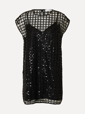 Jurk Laren. Met deze little black dress ben je helemaal party proof. Het korte, losvallende model creëert een elegant sil...