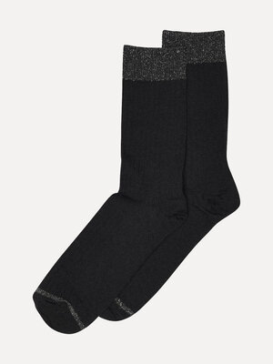 Sokken Erina. De perfecte zwarte merino sokken voor elke dag. De subtiele glitterrand geeft een speelse touch aan je dage...