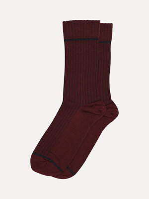 Socks Magny. Burgundy wool socks with fine continuous stripes and a classic ribbed hem. The blend of soft bamboo viscose ...