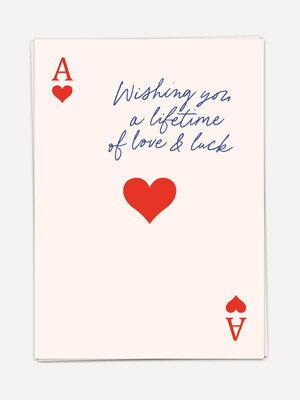 Wenskaart Ace. Verras iemand met deze elegante wenskaart ‘Wishing you a lifetime of love & luck’. Perfect om geluk, liefd...