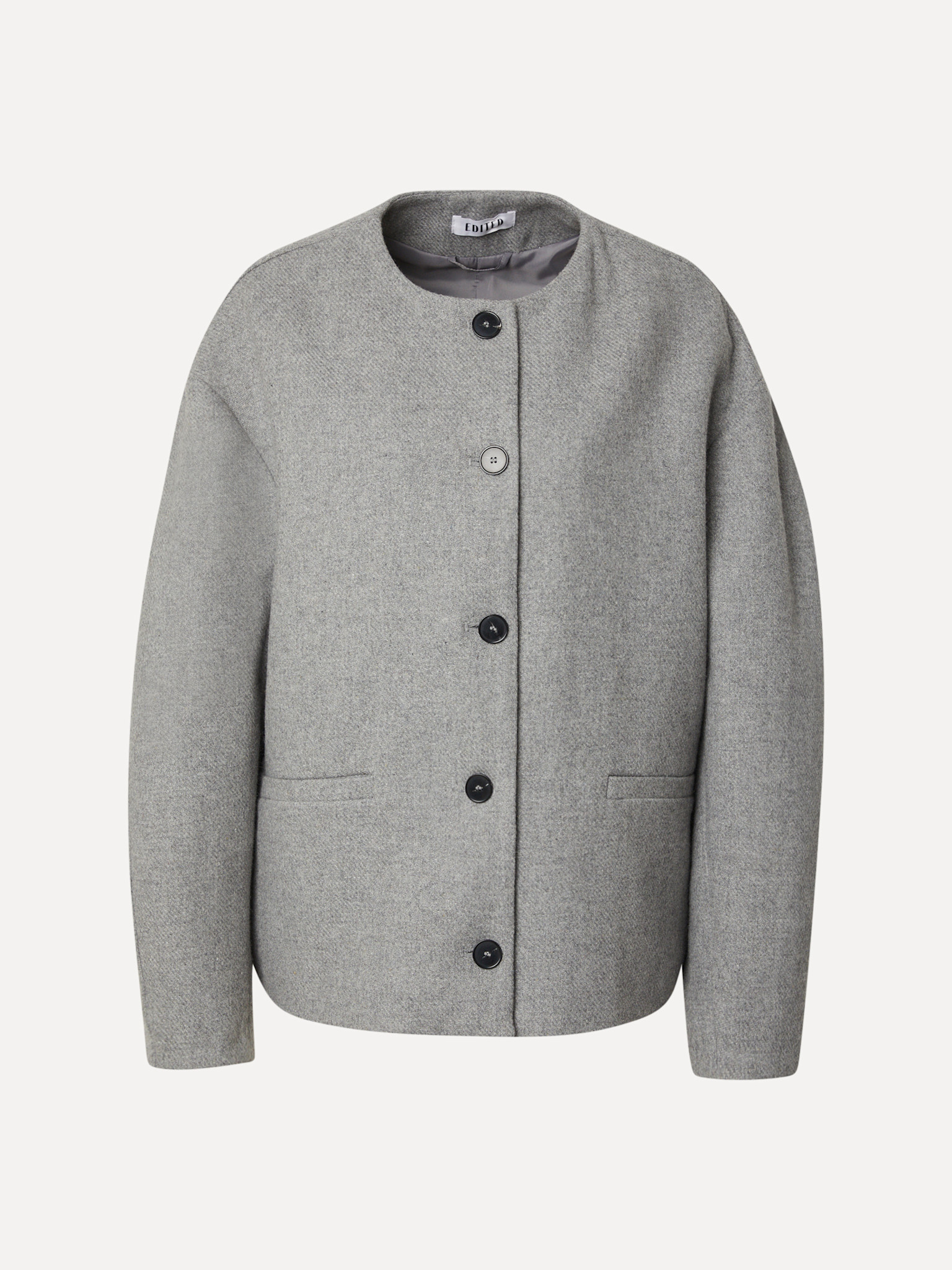 Edited Veste en laine Aino 1. Cette veste en laine grise à col baseball allie minimalisme et sophistication. Sa coupe lég...