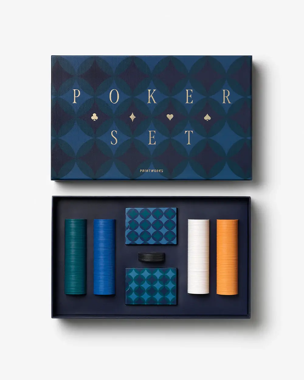 Printworks Jeu de société Art of Poker 1. Poker Face. Ce set de poker bleu foncé allie élégance et plaisir du jeu avec ra...