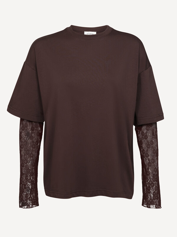 lace duck layered tops ⭐︎ Long Sleeve Layered Top with Lace Panels in Sand - Whiskey Skies