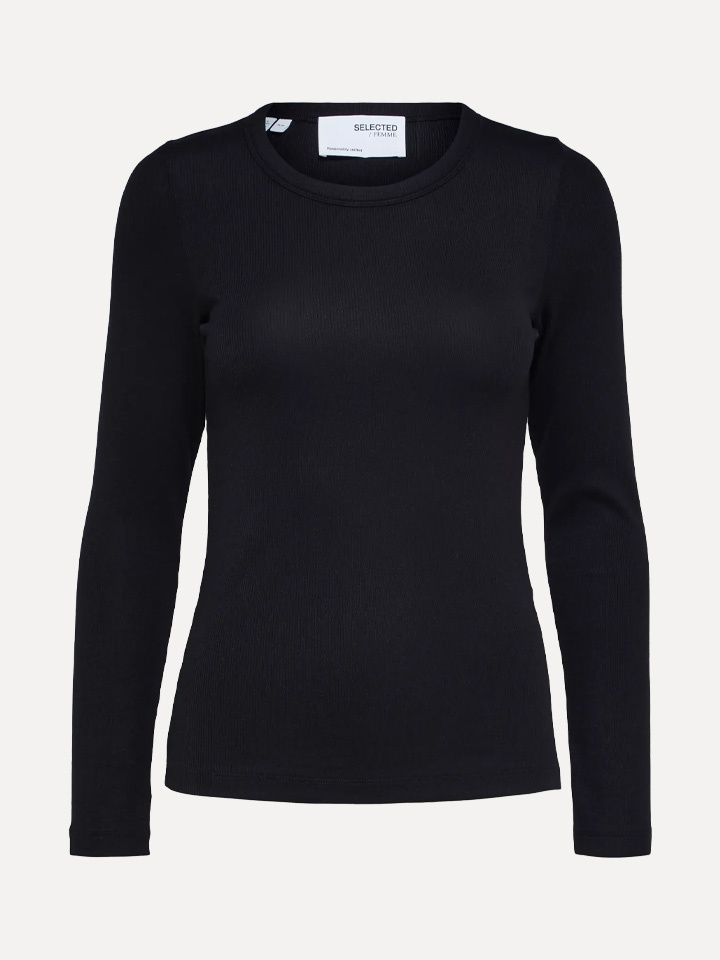 Selected Fitted longsleeve Dianna 1. Quiet confidence. Deze fitted longsleeve combineert een verfijnde snit met een comfo...