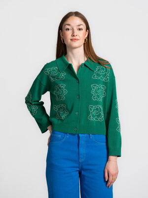 Cardigan Flowers. Flower power, but refined. This cardigan with embroidered flowers feels soft and wonderfully comfortabl...