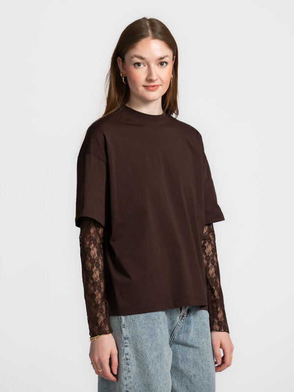 Les Soeurs Lace Layered T-shirt Leonardo Brown | Les Soeurs