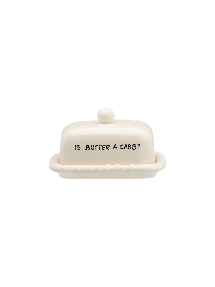 Anna + Nina boterschaal Is Butter a Carb 1. Is butter a carb? De botervloot met humoristische quote brengt een speelse en...