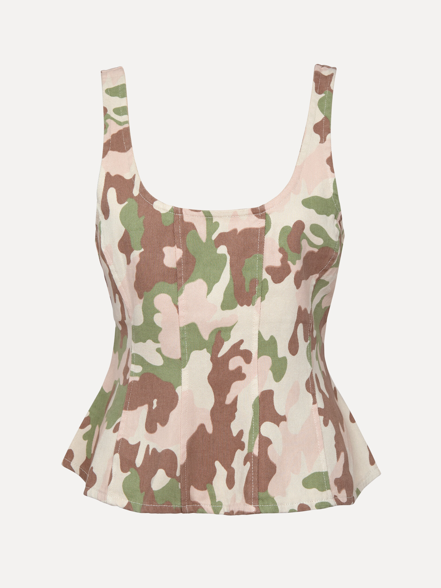 Le Marais top sans manches Camouflage 2. Ce top est à la fois audacieux et raffiné. L’imprimé camouflage apporte du carac...