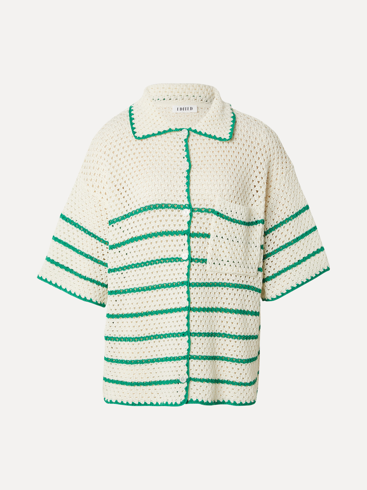 Edited gehaakte polo Debbie 2. Deze blouse brengt lichtheid in je look. Het gehaakte design en de speelse strepen geven h...