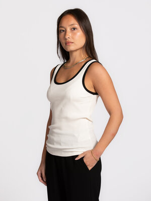 Top Anna. Vertrouwd, met een twist. De combinatie van een tijdloos item en contrasterende details maakt deze top zowel ve...