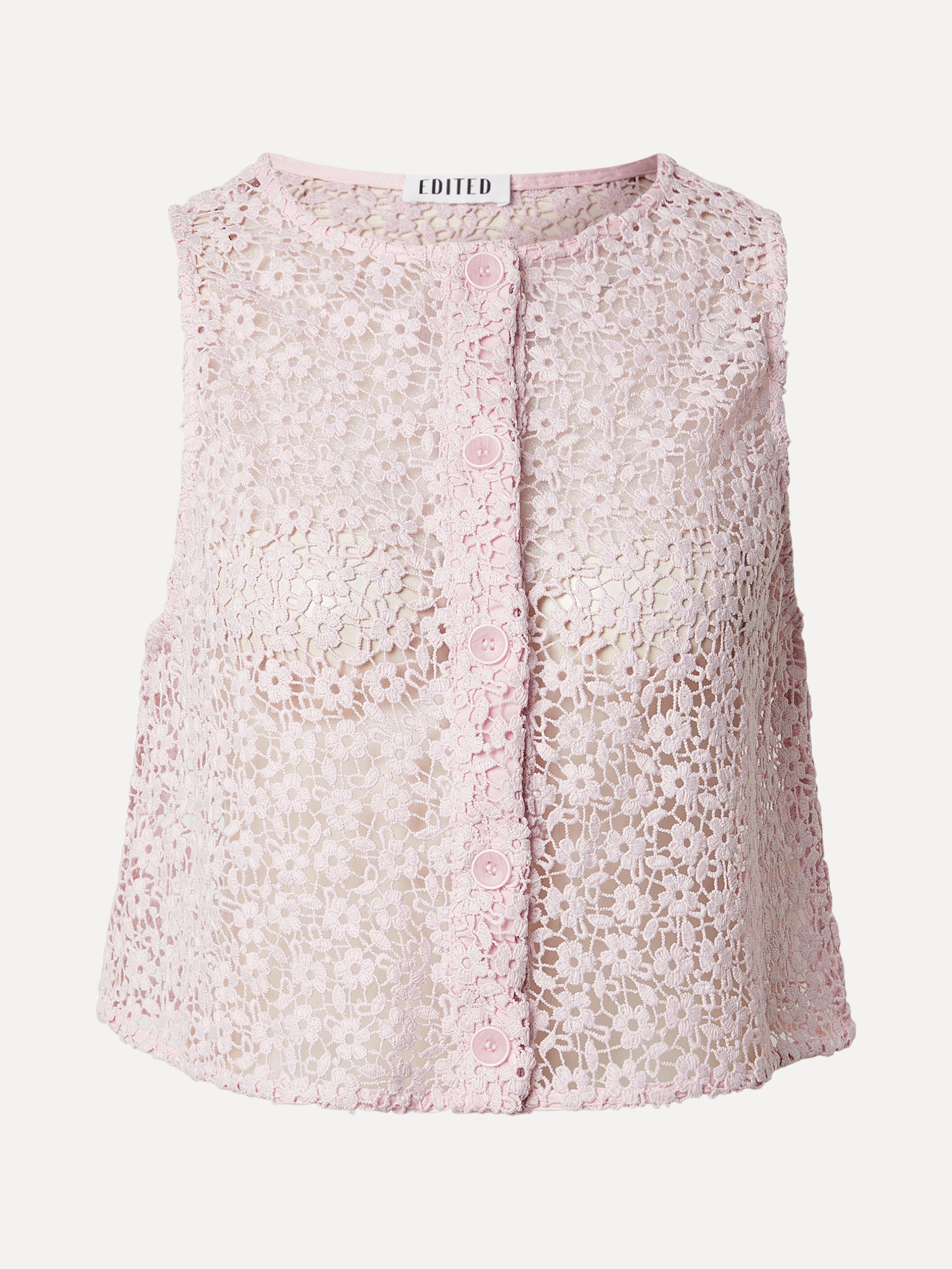 Edited geborduurde top Cleo 2. A little floral moment. De fijne bloemenstructuur en pastelroze tint geven deze top een za...