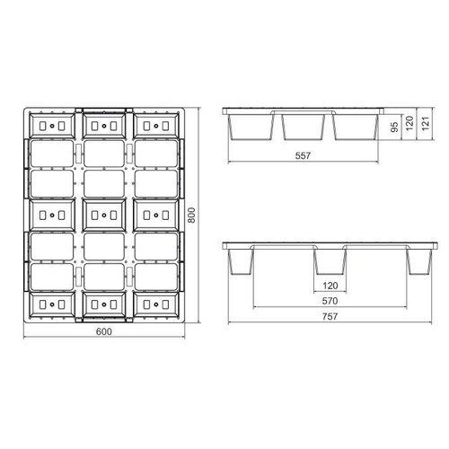 Kunststof display pallet 800x600x120mm - 500 kg - nestbaar