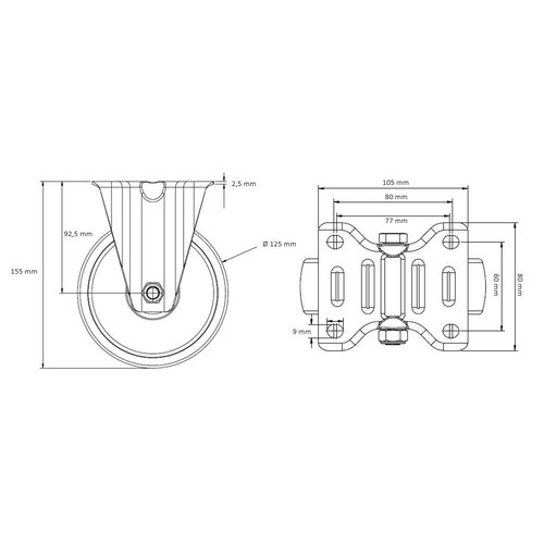 Bokwiel PA Ø 125 mm - met rollager, 200 kg
