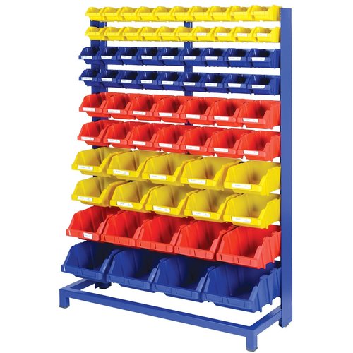 Enkelzijdig rek met 69 magazijnbakken 1150x430x1640 mm - 4 poten