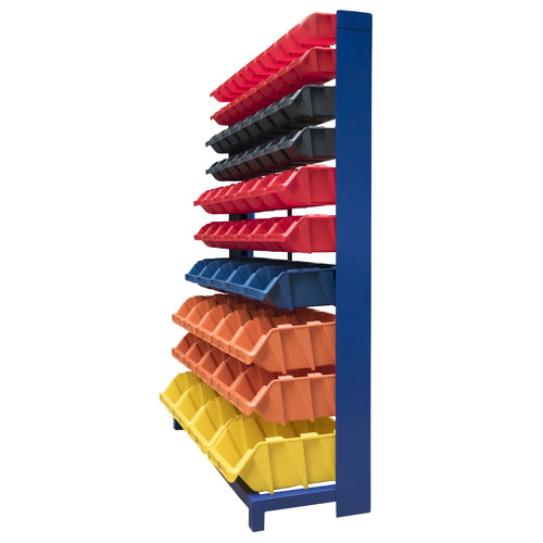 Enkelzijdig rek met 69 magazijnbakken 1150x430x1640 mm - 4 poten