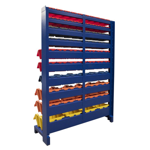 Enkelzijdig rek met 69 magazijnbakken 1150x430x1640 mm - 4 poten
