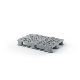 Kunststof pallet 1200x800x160 mm - Gerecycleerd PP, open dek, 3 sledes, 2000 kg
