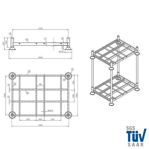 Stapelrek TÜV 1545x1180x310 mm  - Enkele palletplaats