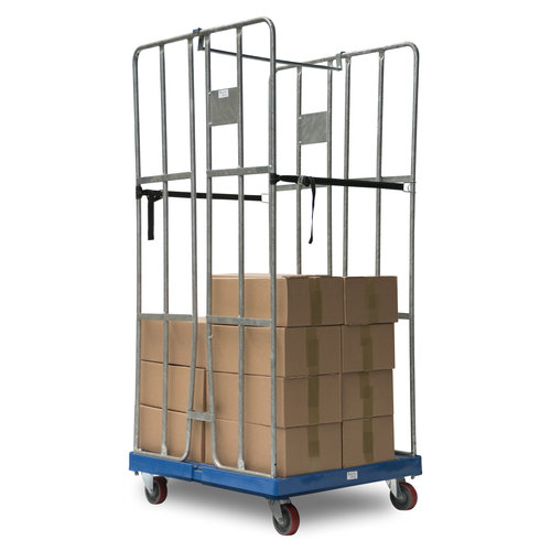 2-Heks rolcontainer 810x720x1680mm - Klemhekken, 2 spanbanden