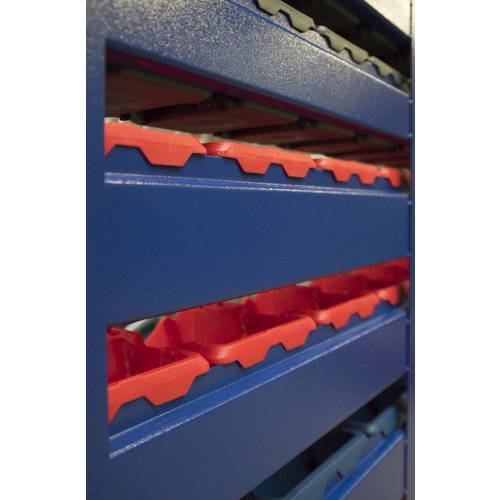 Enkelzijdig rek met 69 magazijnbakken 1150x430x1640 mm - 4 poten