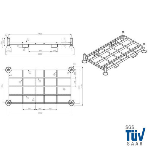 Rack mobile 2025x1180x310mm - Double espace de palette