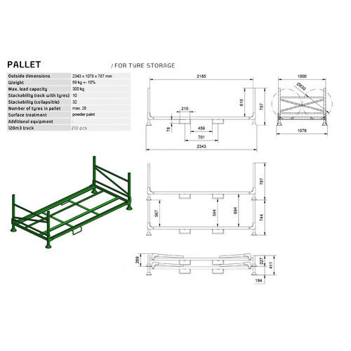 Rayonnage pneus - 2343x1078x787mm - empilable