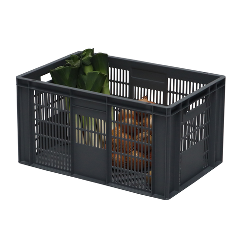 Euronorm kunststof stapelbak 600x400x320mm - geperforeerd - open handgrepen