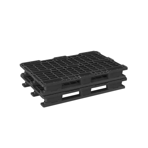 Kunststof pallet 1200x800x155mm - Opstaande rand, open dek, 3 sledes, PE-PP