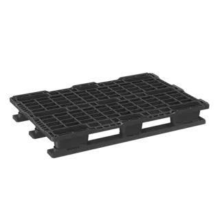Kunststof pallet 1200x800x155mm - Opstaande rand, open dek, 3 sledes, PE-PP