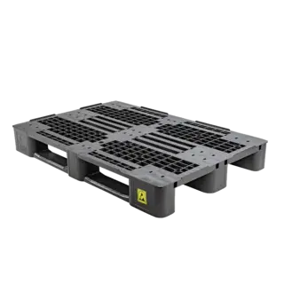 ESD Pallet 1200x800x145 mm - HDPE kunststof, 3 sledes, met rand, open dek