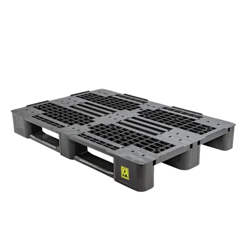 ESD Pallet 1200x800x145 mm - HDPE kunststof, 3 sledes, met rand, open dek