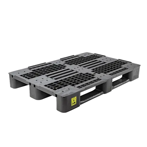 ESD Pallet 1200x800x145 mm - HDPE kunststof, 3 sledes, met rand, open dek