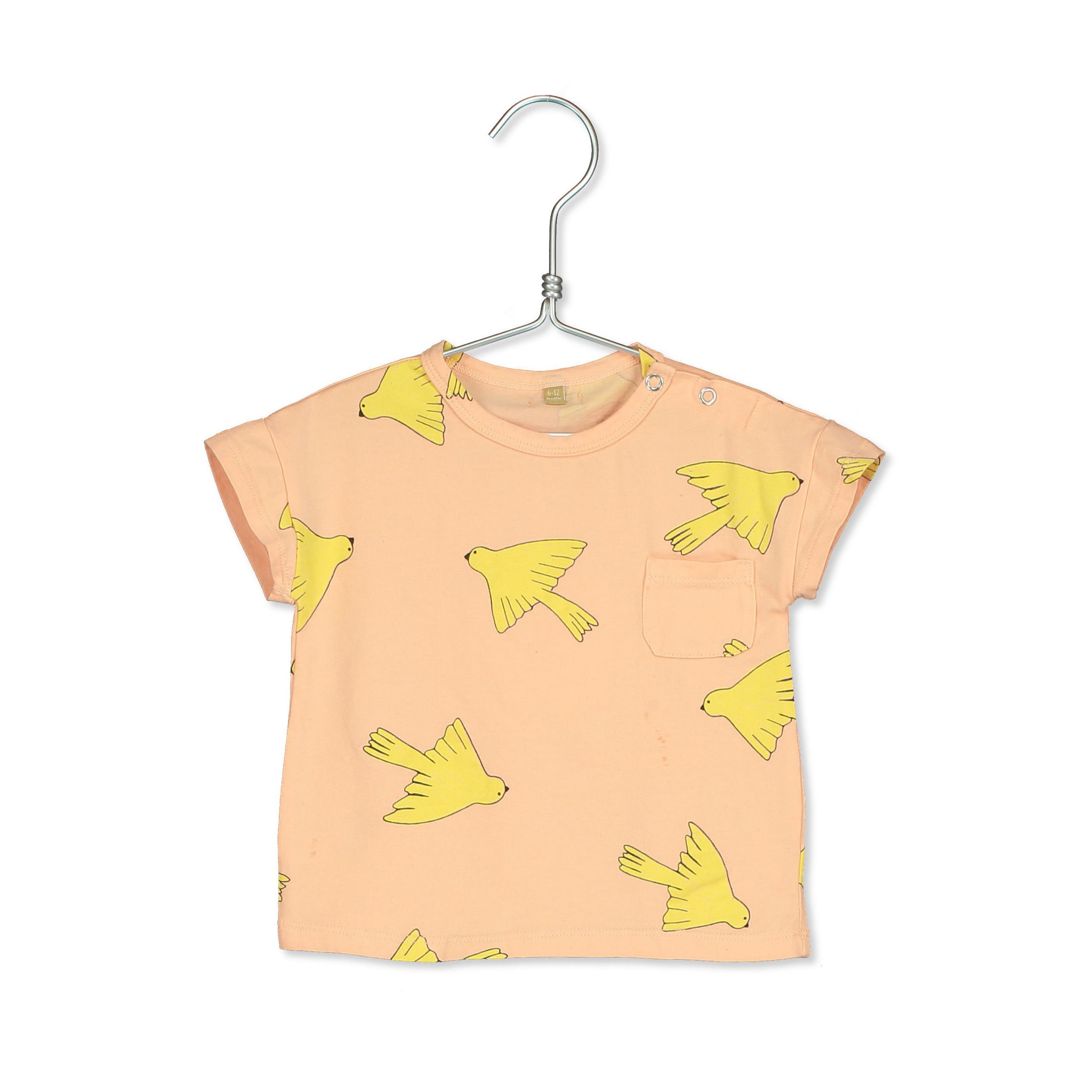 Lötie kids Baby t-shirt short sleeve | birds | neon peach