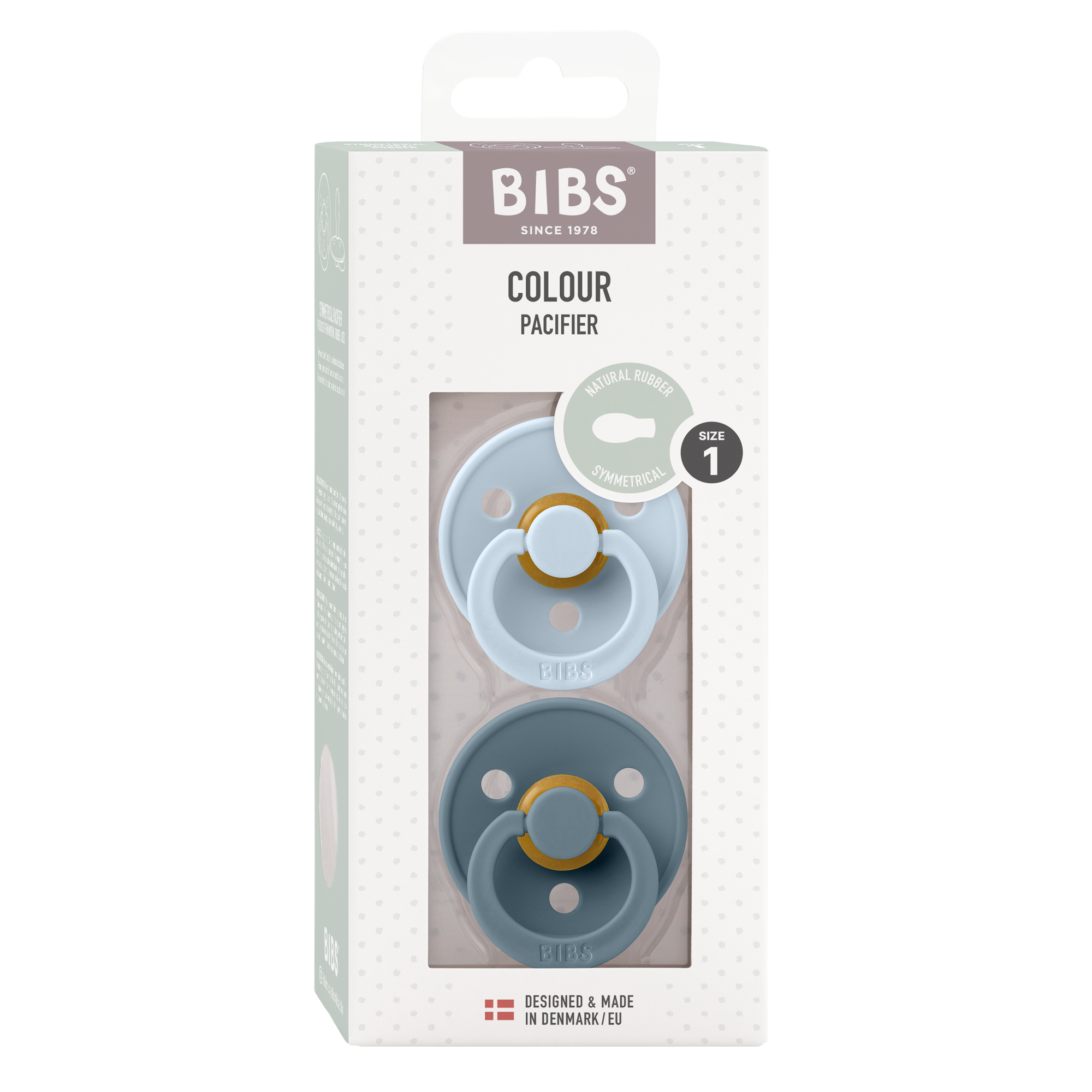 Bibs Colour Speen latex 2 pack | symmetrical baby blue/petrol size 1