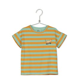 Lötie kids Baby Tshirt Short Sleeve | Stripes + Dog Embroidery Seagreen