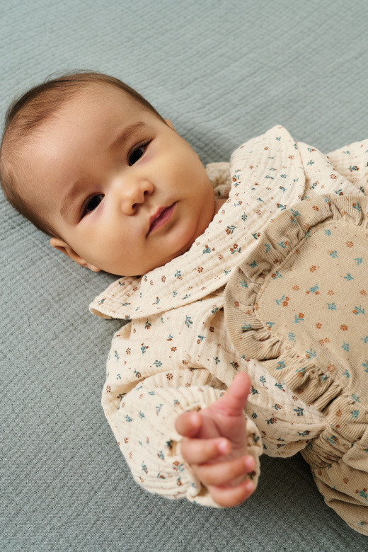 My Little Cozmo Marine gebloemde baby blouse | Beige